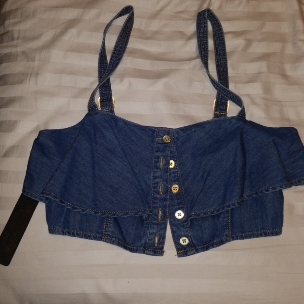 Denim bebe Crop Jean Bra Button Front Bralette - Picture 4 of 6